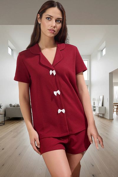 PayBuy Women's Waffle Fabric Short Sleeve Pajama Set Perfect Fit for Casual Wear