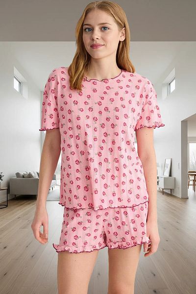 PayBuy Women's Floral Ruffled Knitted Pajama Set Comfortable Summer Combination Trend Design for Daily Wear