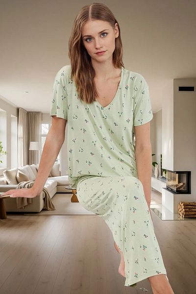 PayBuy Women's Comfortable V-Neck Short Sleeve Viscose Pajama Set Wide Leg Durable Material and Stylish