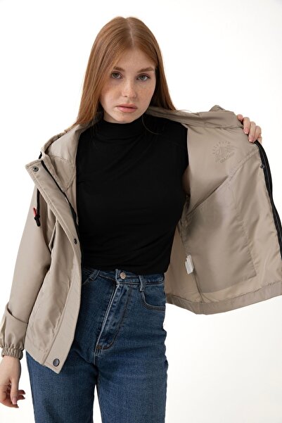 Firststops Women's Stone Waterproof and Wind Resistant Hooded Pocket Snap Fastener Seasonal Raincoat