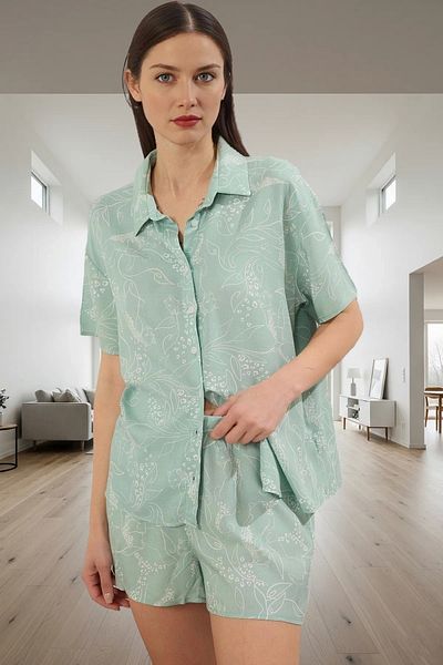 PayBuy Women's Comfortable Summer Viscose Pajamas Set with Shorts Animal Pattern Shally Woven Professional Look