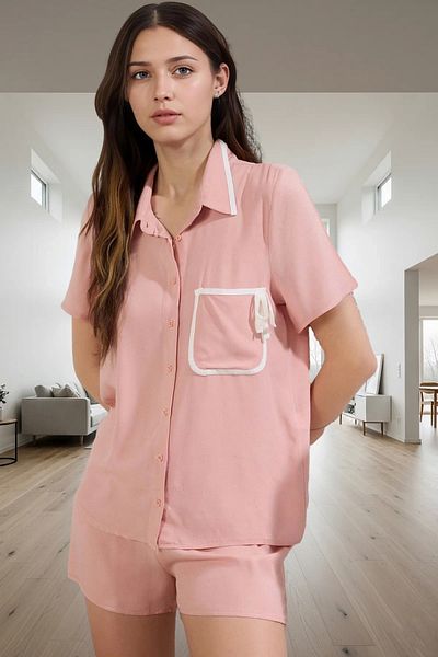 PayBuy Women's Viscose Woven Pajamas Set Short Sleeve with Shorts Regular Fit Home Wear Professional Look