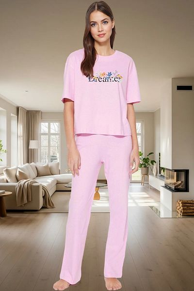 PayBuy Women's Cotton Comfortable Printed Pajama Set Short Sleeve T-Shirt Pants Use and Stylish