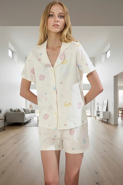 PayBuy Women's Cotton Galaxy Pattern Short Sleeve Pajama Set Comfortable Home Wear Set Perfect Fit