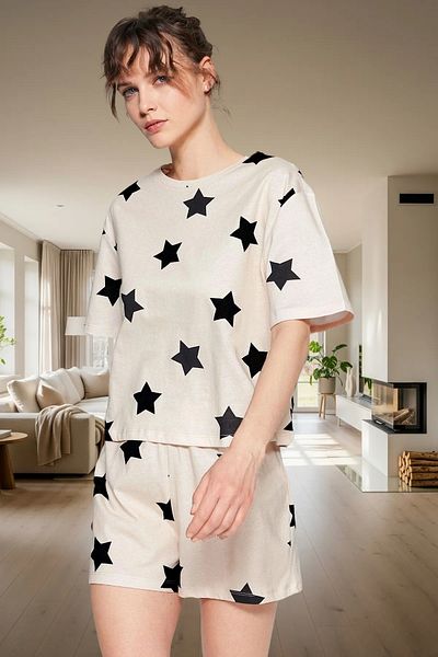 PayBuy Women's Star Pattern Cotton Pajamas Set Comfortable Summer with Shorts Quality Craftsmanship Durable Material