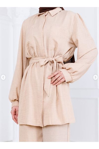 asalya Women's Linen Bottom Top Double Modest Suit