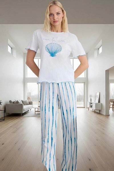 PayBuy Women's Comfortable Viscose Knitted Pajamas Set Striped Pattern Home Wear Set Durable Material