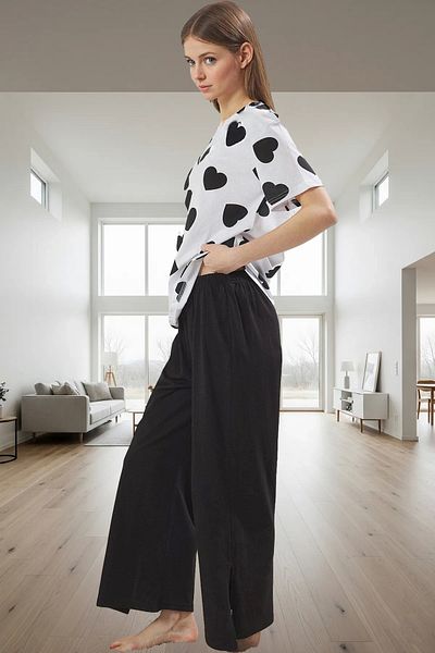 PayBuy Women's 100% Cotton Heart Pajamas Set Comfortable V-Neck Short Sleeve Homewear Professional Appearance