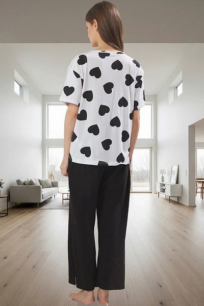 PayBuy Women's 100% Cotton Heart Pajamas Set Comfortable V-Neck Short Sleeve Homewear Professional Appearance