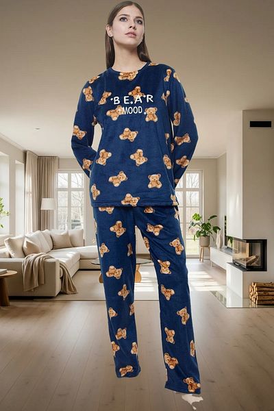 PayBuy Women's Teddy Bear Patterned Fleece Pajama Set Winter Comfortable Sleep Set Premium Quality Professional Appearance