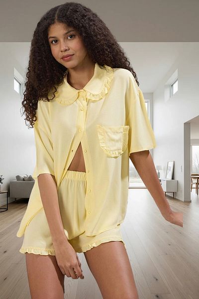 PayBuy Women's Viscose Pajamas Set Comfortable Home Wear Set with Ruffle Details Professional Look