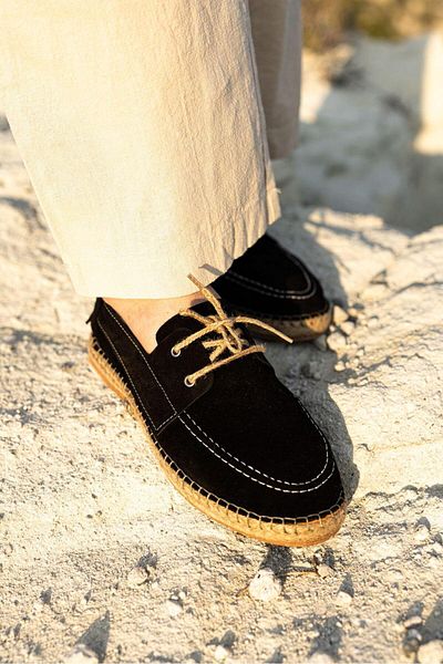 Lovittoman Men's Genuine Leather Lace-Up Black Espadrille Shoes