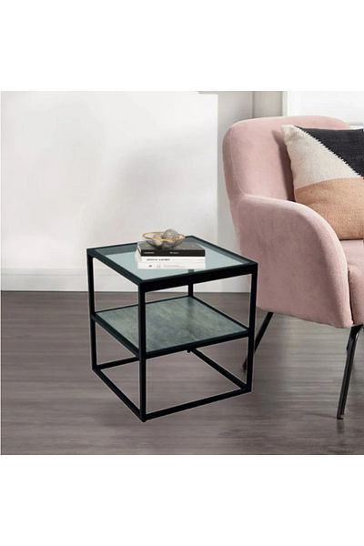 DEC10 Single glass and wood serving table, size 50*50*55