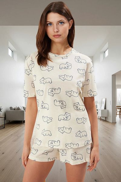 PayBuy Women's Cat Cotton Short Sleeve Pajamas Set Professional Appearance Carefully Selected Modern Style
