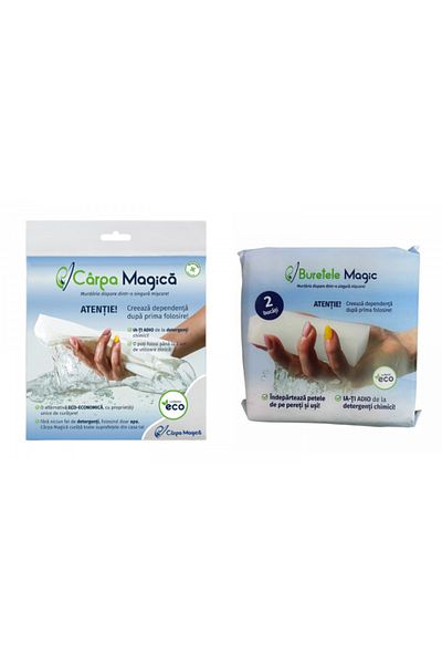 INNOVIO Pachet 1 x Carpa Magica, Laveta Microfibra 40x40 cm si 2 x Burete Magic, Curatare fara Detergent