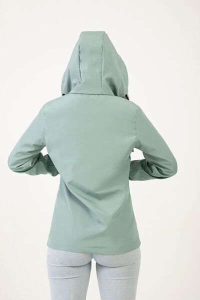 Firststops Sports Women's Mint Green Waterproof and Wind-Resistant Lined Hooded Raincoat - Windbreaker