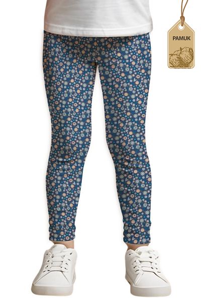 MK Mukko Kids Leggings lungi din lycra cu model de flori albastre pentru fete, sezonier/vară, confortabili, din bumbac, anti-transpirație