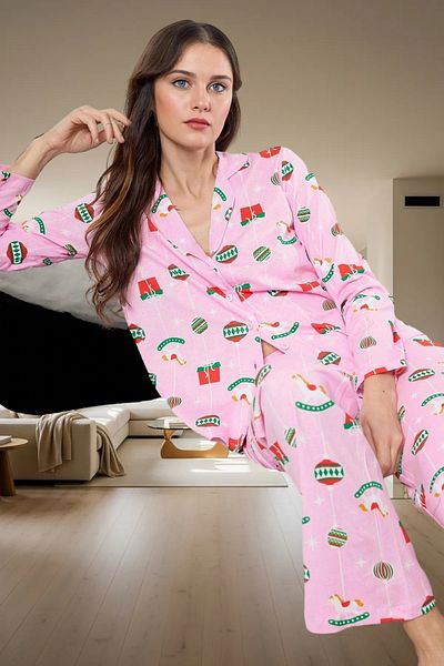 PayBuy Women's New Year's Patterned Cotton Pajama Set Comfortable Cut High Quality Professional Appearance
