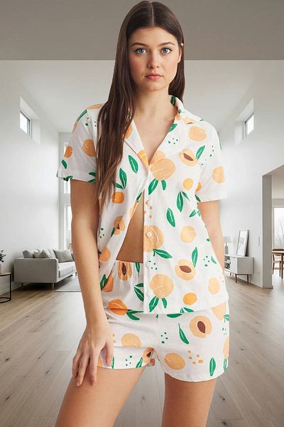 PayBuy Women's Summer Short Sleeve Cotton Pajama Set with Shorts Regular Fit Trend Design Modern Style