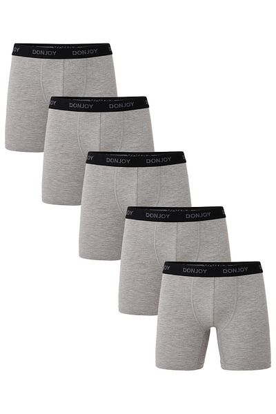 don joy Men's 5-Piece Combed Cotton Long Leg Gray Boxers with Elastic Waist