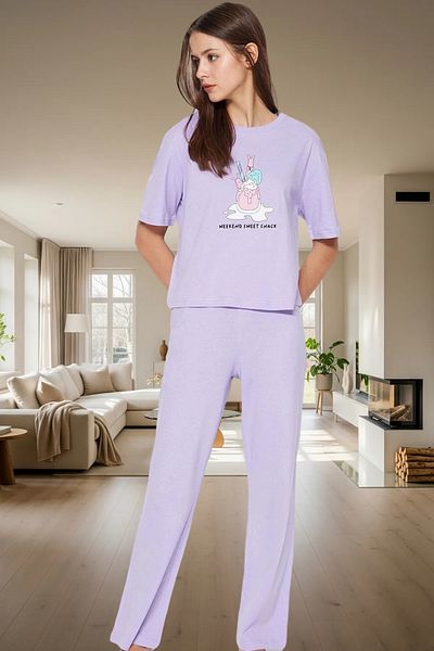 PayBuy Women's Cotton Comfortable Printed Pajama Set Short Sleeve T-Shirt Pants Use and Stylish