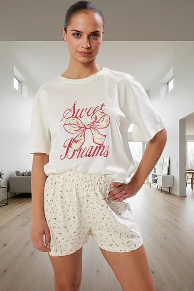 PayBuy Women's Summer Short Sleeve Cotton Pajamas Set Floral Pattern Regular Fit Professional Look