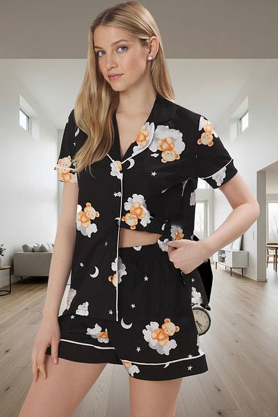 PayBuy Women's Teddy Bear Patterned Cotton Comfortable Pajama Set for Summer Seasons, Superior Material, Stylish Appearance