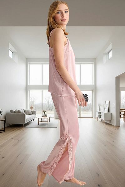 PayBuy Women's Satin Pajamas Set Thin Strap Lace Detail Comfortable Home Wear Elegant Design