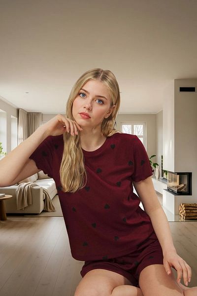 PayBuy Women's Heart Pajama Set Short Sleeve Regular Fit Summer Comfortable Carefully Selected