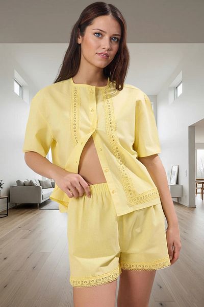 PayBuy Women's Summer Cotton Embroidered Pajamas Set Regular Fit Short Sleeve Comfortable Elegant Design