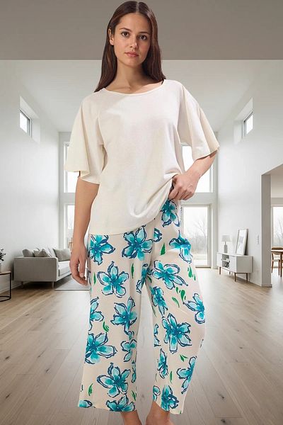 PayBuy Women's Floral Cotton Short Sleeve Pajamas Set Elegant Design Comfortable Use