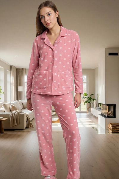 PayBuy Women's Winter Fleece Knitted Pajama Set Printed Pattern Long Leg High Quality Comfortable and Stylish