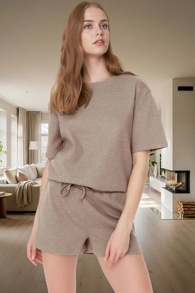 PayBuy Women's Comfortable Waffle Fabric Pajama Set with Short Shorts Summer Knitted Elegant Design and Stylish