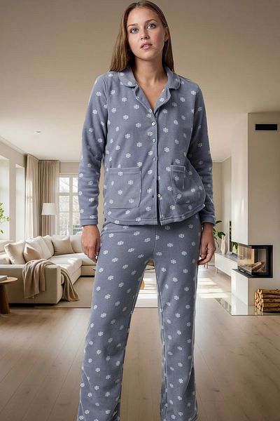 PayBuy Women's Winter Fleece Knitted Pajama Set Printed Pattern Long Leg High Quality Comfortable and Stylish