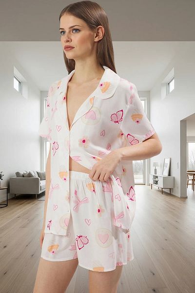 PayBuy Women's Viscose Pajama Set Printed Comfortable Home Wear Set with Shorts Carefully Selected and Stylish