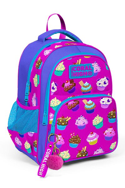 Coral High Rucsac școlar cu trei compartimente pentru copii, albastru, roz 23495