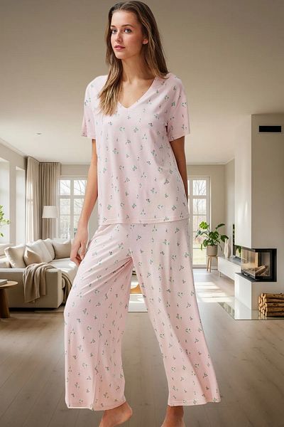 PayBuy Women's Comfortable V-Neck Short Sleeve Viscose Pajama Set Wide Leg Durable Material and Stylish