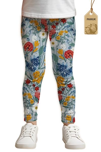 MK Mukko Kids Girls' Leggings - Floral Lycra Comfortable Cotton Anti-Sweat Seasonal/Summer Long Leggings
