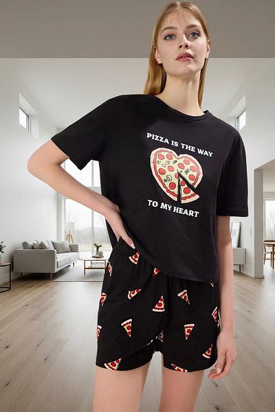 PayBuy Women's Summer Cotton Pizza Patterned Pajama Set Premium Quality Comfortable Cut Stylish Appearance