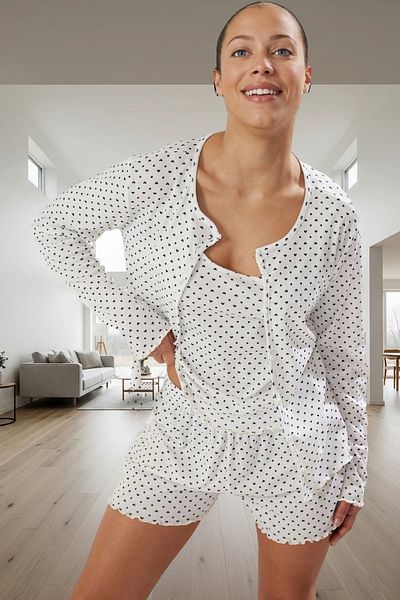 PayBuy Women's Heart Pattern Knitted Pajamas Set Casual Home Wear Set Comfortable Cut Professional Look