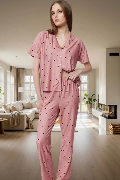 PayBuy Women's Heart Knitted Pajama Set Comfortable Stylish Short Sleeve Regular Fit Premium Quality Distinguished Material
