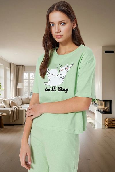PayBuy Women's Cotton Comfortable Printed Pajama Set Short Sleeve T-Shirt Pants Use and Stylish