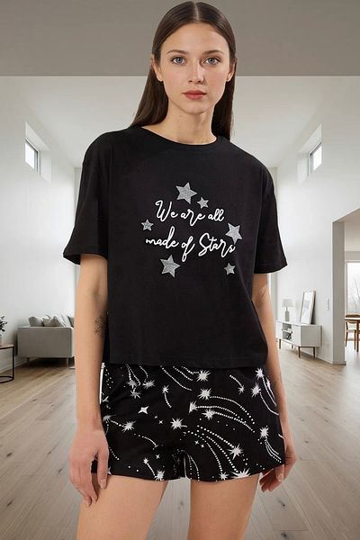 PayBuy Women's Short Sleeve Crew Neck Cotton Pajama Set Stylish Appearance Perfect Fit Modern Style