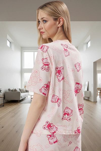 PayBuy Women's Teddy Bear Cotton Pajamas Set Short Sleeve Regular Fit Summer Home Wear Stylish Appearance