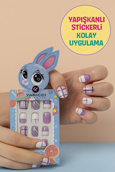 TOYFEST 12 li Yapışkan Stickerlı Çocuk Takma Tırnak Oyuncak Seti - 5 - 14 Yaş...