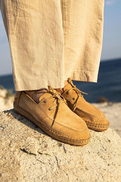 lovitto Men's Genuine Leather Laced Beige Espadrille Shoes
