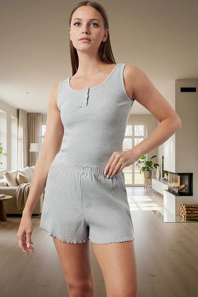 PayBuy Women's Melange Crew Neck Pajama Set Comfortable Summer Knitted Fabric Perfect Fit Premium Quality