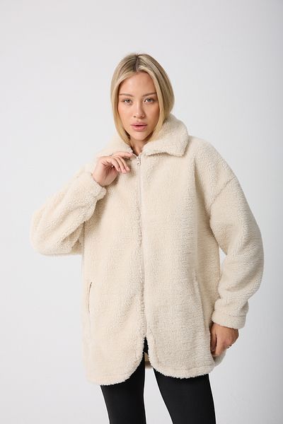 Montstop Women's Ecru Plush Windproof Welsoft Winter Coat Coat with Double Pockets