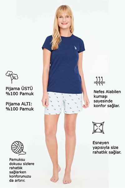 U.S. Polo Assn. 16900 Kadın Lacivert T-shirt Şort Takımı