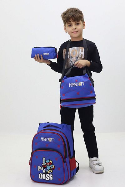 Probag Set de genți pentru școală primară pentru băieți cu licență Maycraft, rucsac din 3 piese, cutie termică pentru prânz, suport pentru stilou
